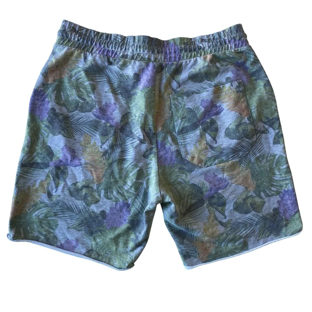 HM‎ Divided Mens Tropical Floral Sweat Shorts Gray Green Purple Raw Hem Size M